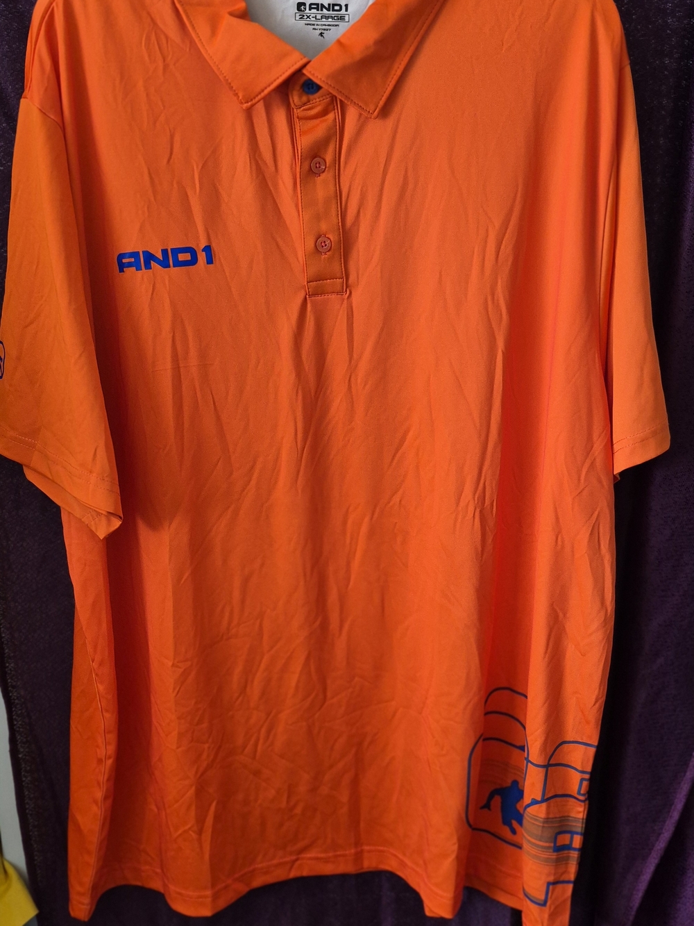 And1 Bright Orange Short-Sleeve Polo with Blue Logo Sz XXL